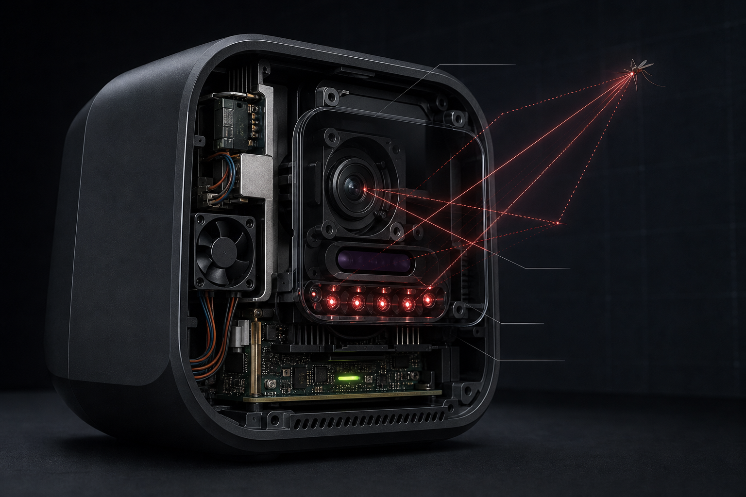 Conceptual cutaway showing infrared illumination, camera and ranging sensor