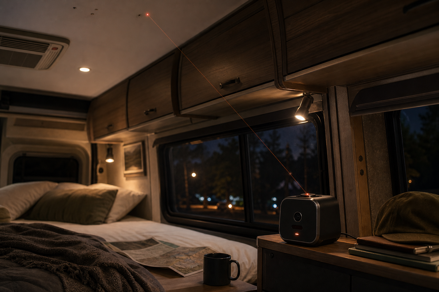 Tripwire marking a mosquito inside a premium RV bedroom