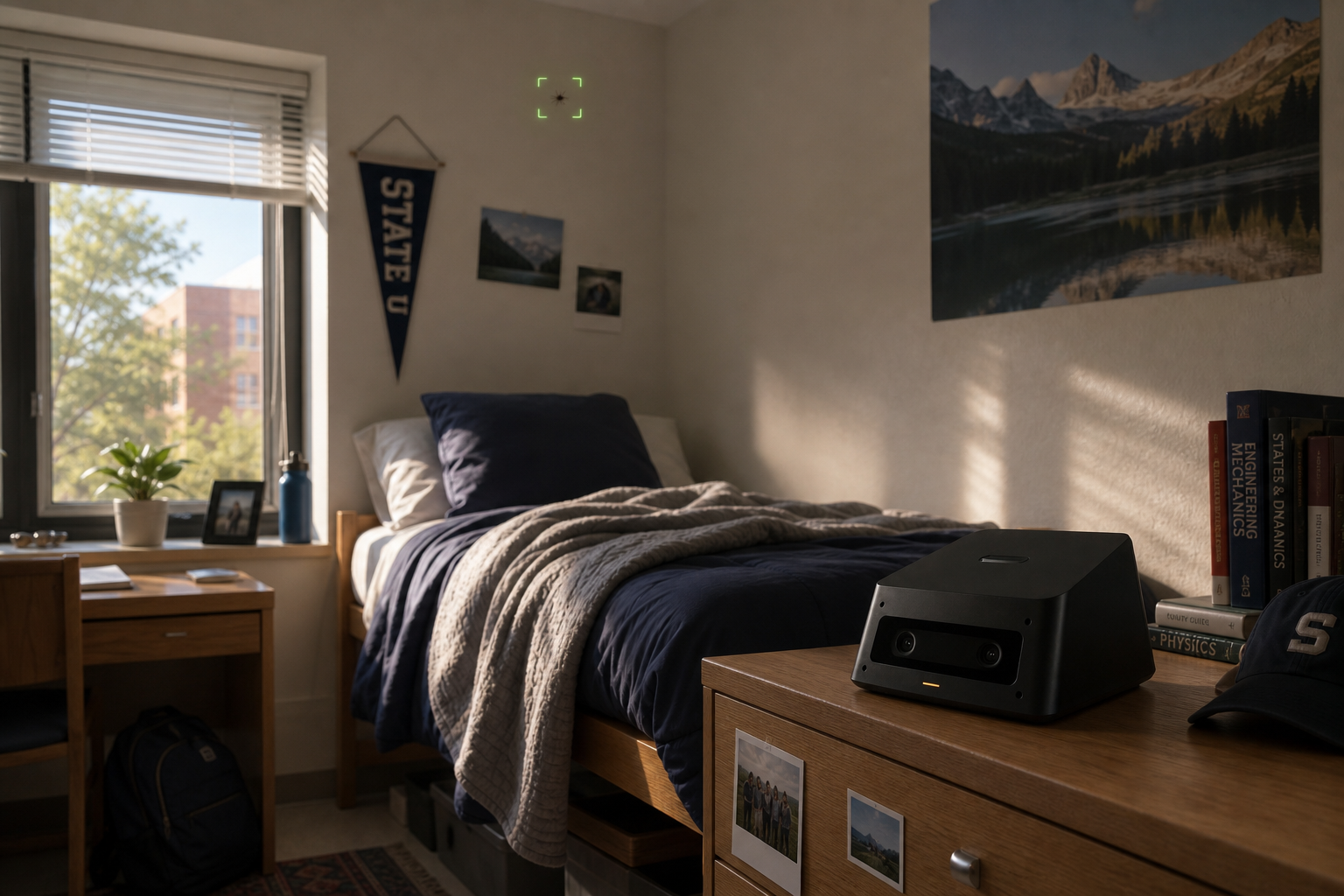 Tripwire Hunt mode marking a mosquito in a daylight dorm room